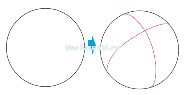 Поэтапное рисование двухцветного мяча