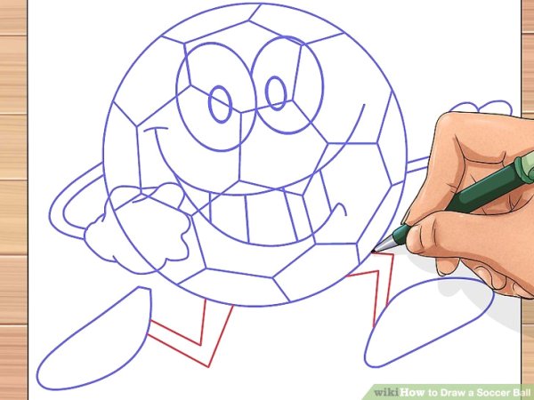 Рисунки карандашом поэтапно мяч футбольный с глазами
