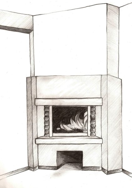 Камин карандашом