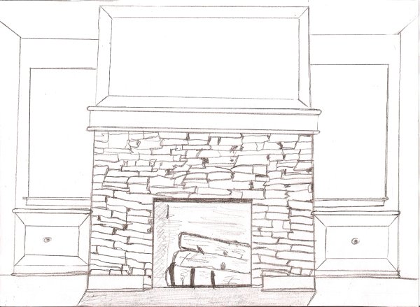 Камин в перспективе сбоку