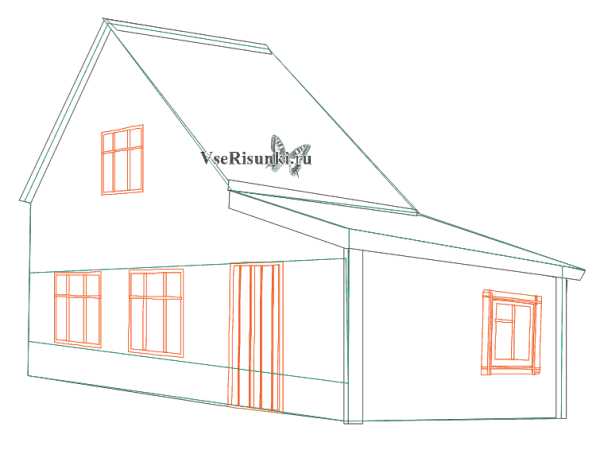 Поэтапное рисование русской избы