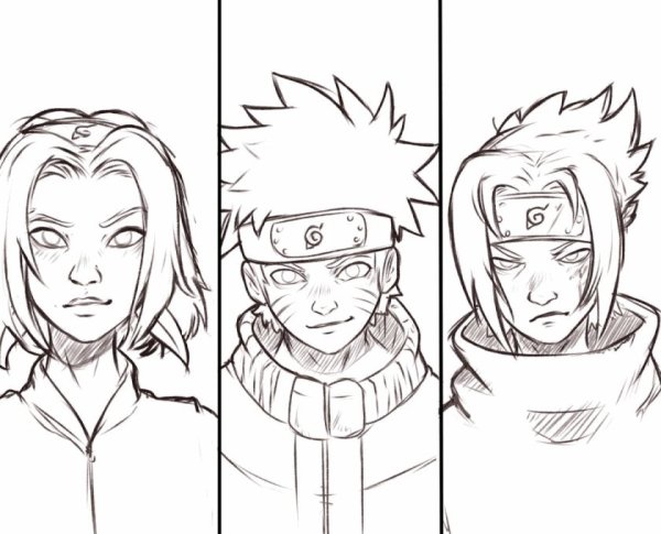 Срисовки аниме Наруто команда 7