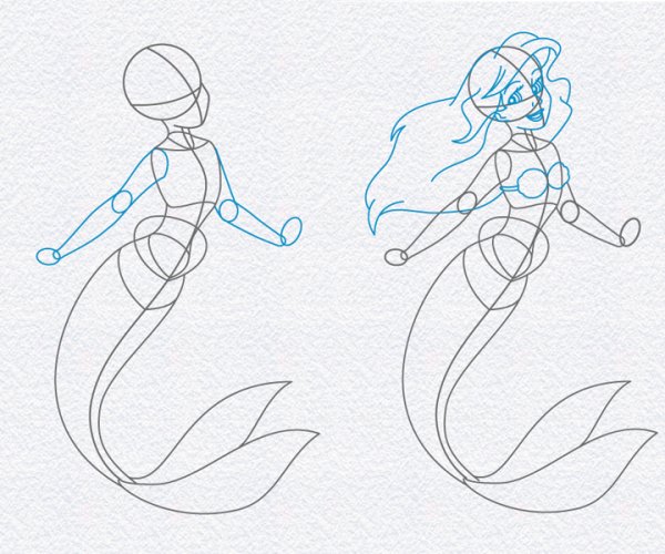 Поэтапное рисование русалки