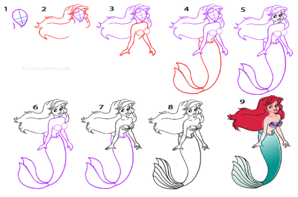 Русалочка поэтапное рисование