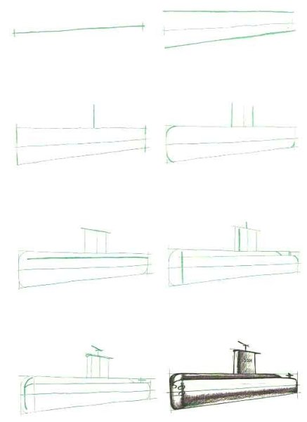 Поэтапное рисование подводной лодки