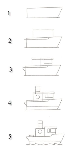 Поэтапное рисование корабля