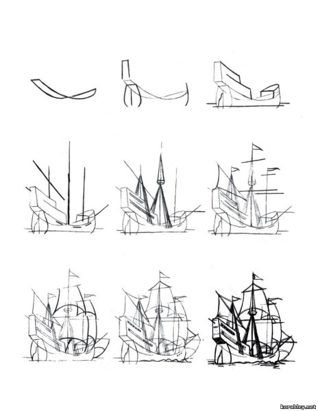Рисование корабля пошагово