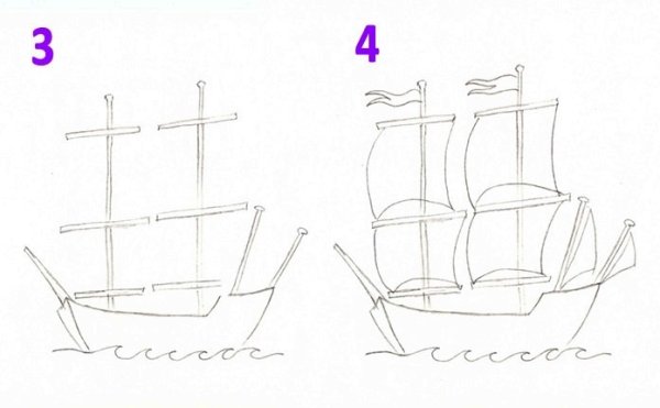 Поэтапное рисование корабля