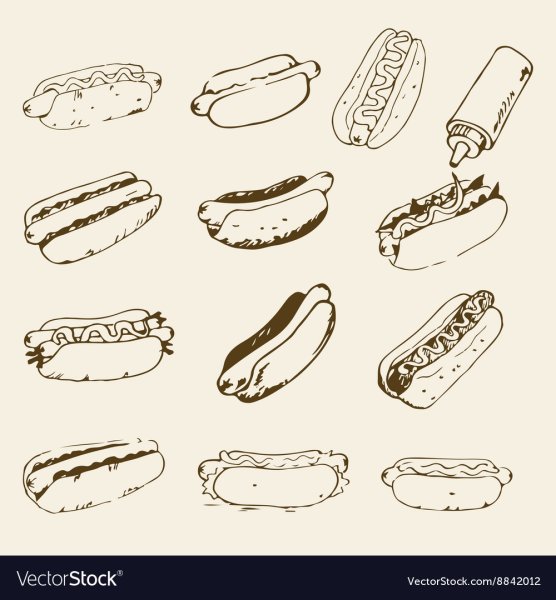 Поэтапное рисование хот дога