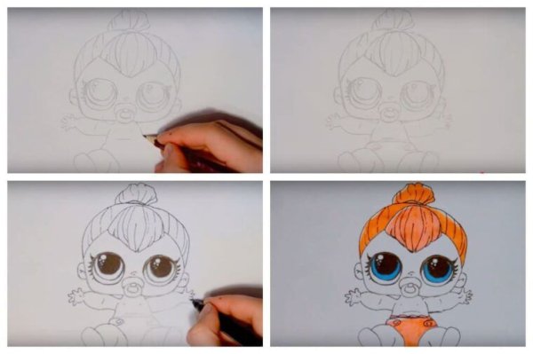 Поэтаповое рисование куклы ЛОЛ