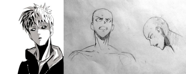 Сайтама и Генос карандашом