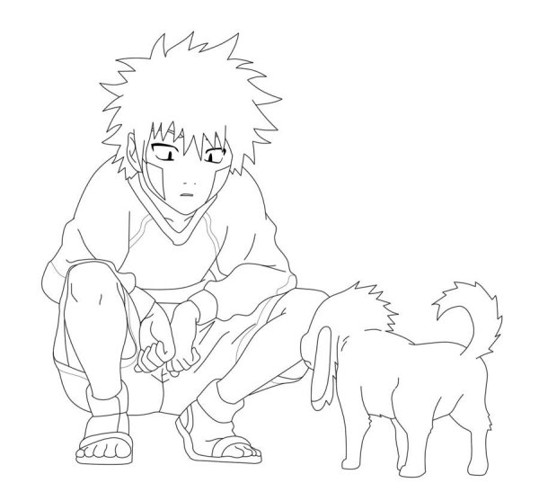 Киба и Акамару раскраска