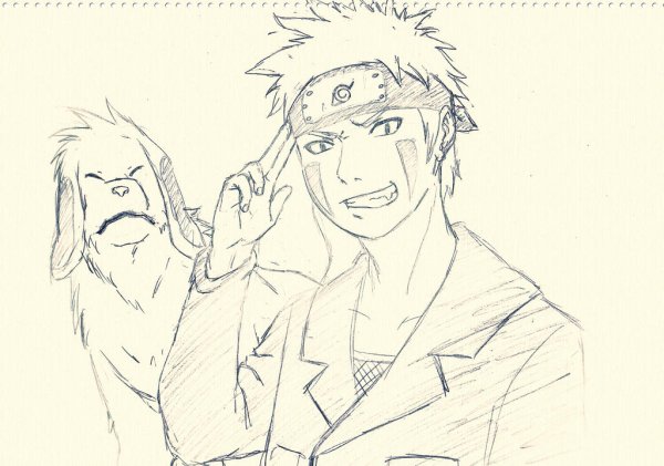 Киба и Акамару карандашом