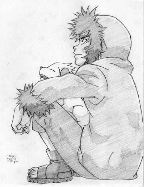 Наруто Киба и Акамару в карандашный