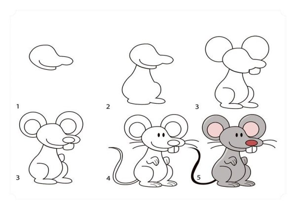 Поэтапный рисунок мышки