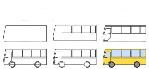 Автобус украшенный флажками рисование