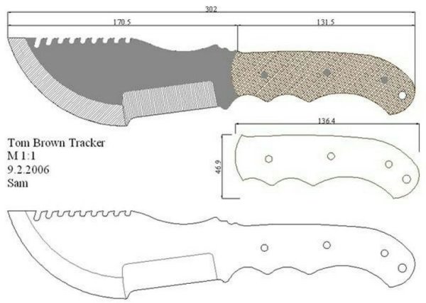 Нож Боуи чертеж с размерами из КС го