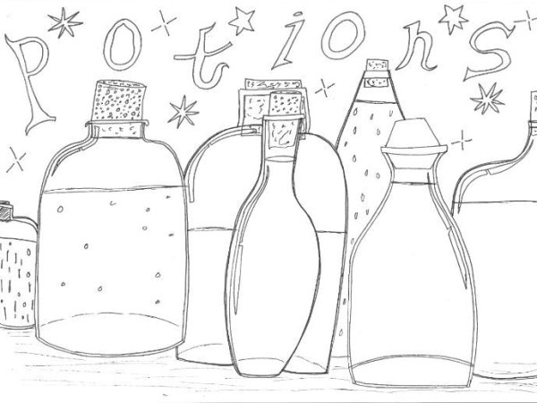 Раскраска ведьмы зелье в бутылочке