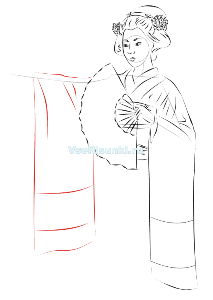 Нарисовать японку в кимоно