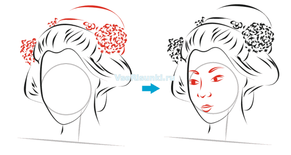 Поэтапный рисунок японка