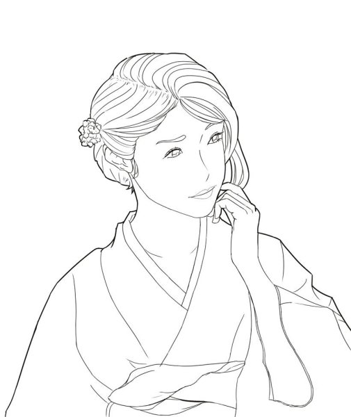 Девушка в кимоно рисунок