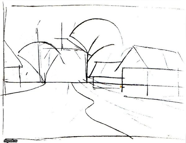 Пейзажная композиция карандашом