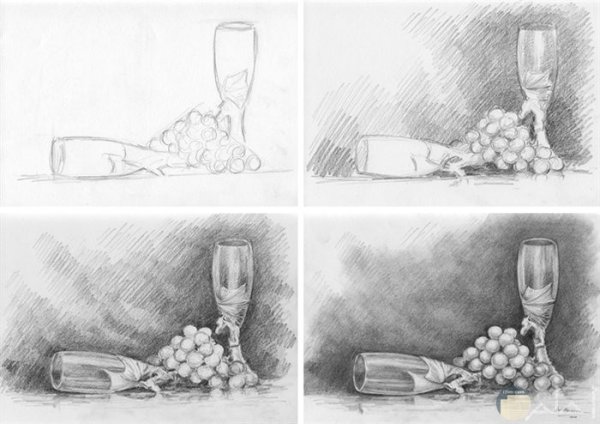 Поэтапный рисунок натюрморта карандашом