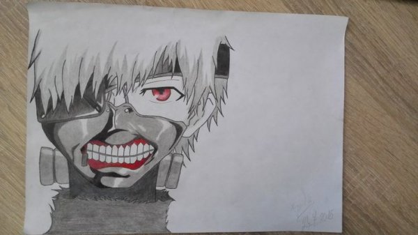 Канеки нарисованный на бумаге