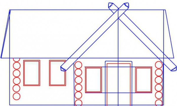 Поэтапное рисование избушки