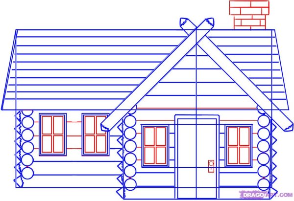 Рисование деревянный дом