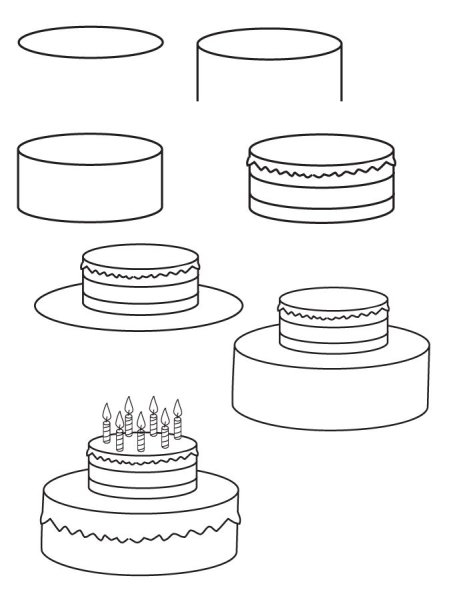 Пошаговое рисование торта