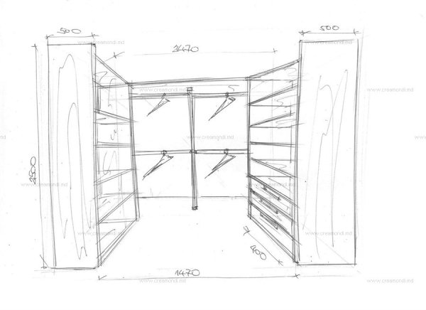 Чертеж гардеробной с размерами 5кв