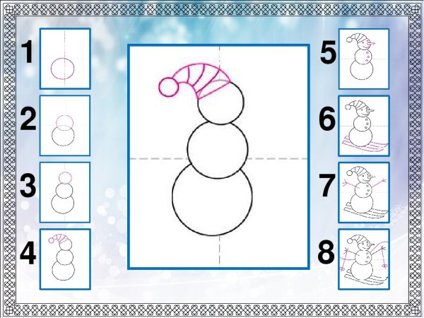 Поэтапное рисование снеговика