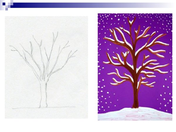 Рисование зимних деревьев
