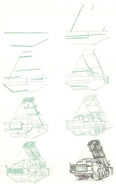 Поэтапное рисование военной техники