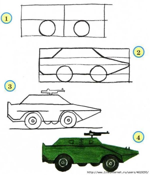 Поэтапное рисование танка