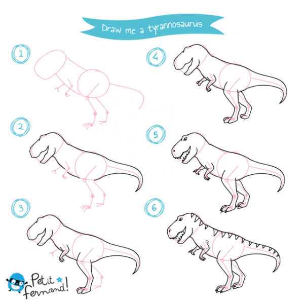 Поэтапное рисование динозавра для детей