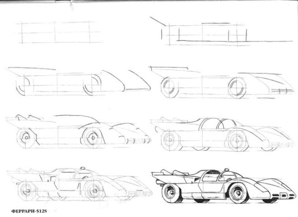 Поэтапное рисование гоночной машины