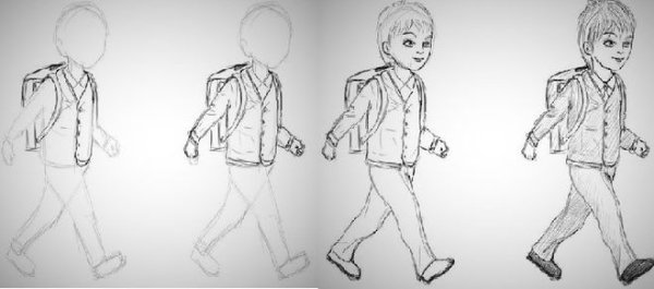 Школьник карандашом в полный рост