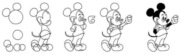 Рисунок Микки Мауса карандашом поэтапно