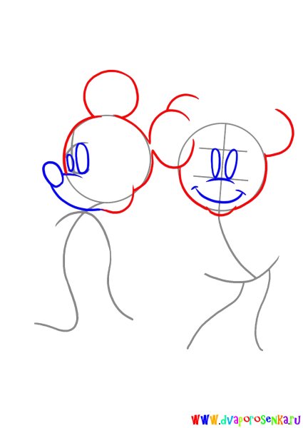 Поэтапный рисунок Микки Мауса