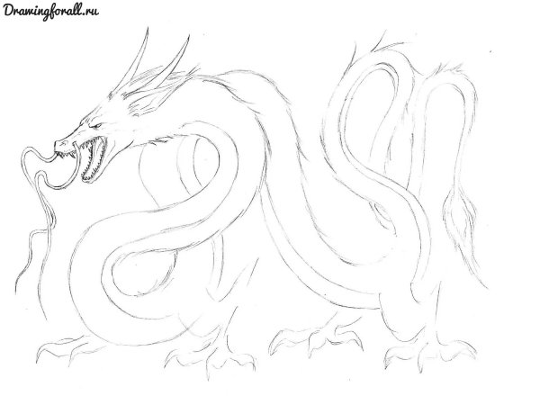 Китайский дракон карандашом для срисовки