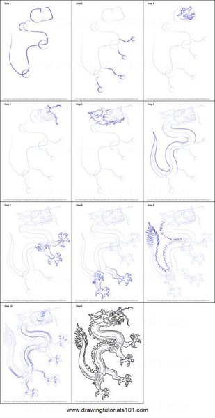 Пошаговое рисование китайского дракона