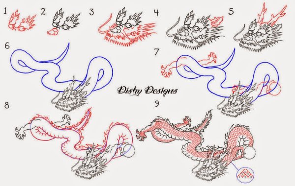 Китайский дракон рисунок поэтапно