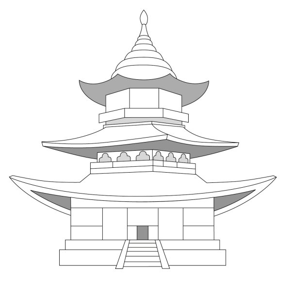 Японский храм карандашом