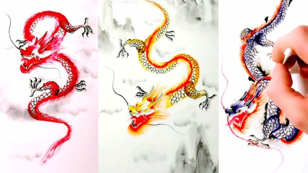 Китайский дракон акварель