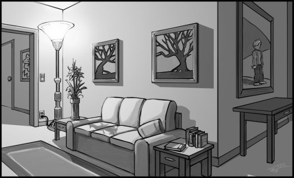 Интерьер комнаты с тенями