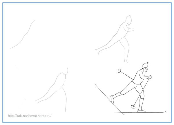 Поэтапный рисунок человека в движении