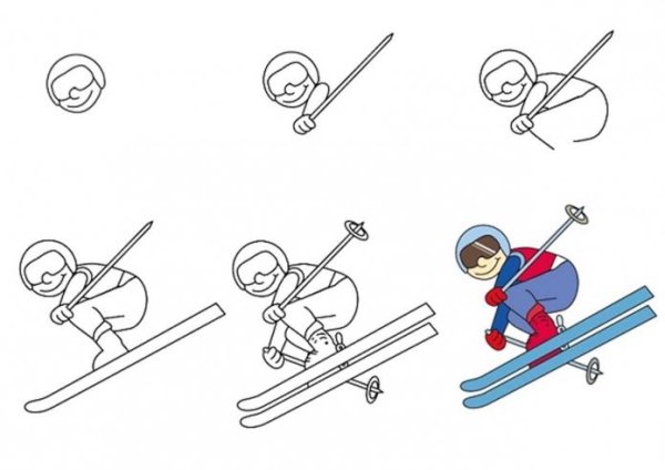 Зимние виды спорта поэтапное рисование