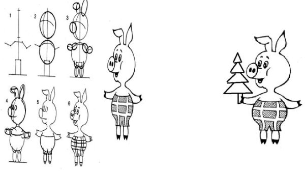 Поэтапное рисование пятачка